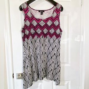 Style & Co. women’s Black,Dark red &white Sleeveless 100% Cotton Top Size XL.